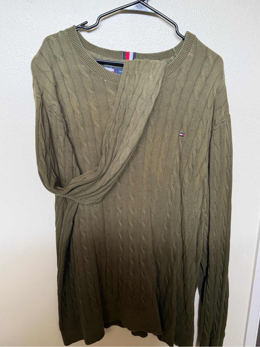 Tommy Hilfiger Olive Cable-Knit Crewneck Sweater